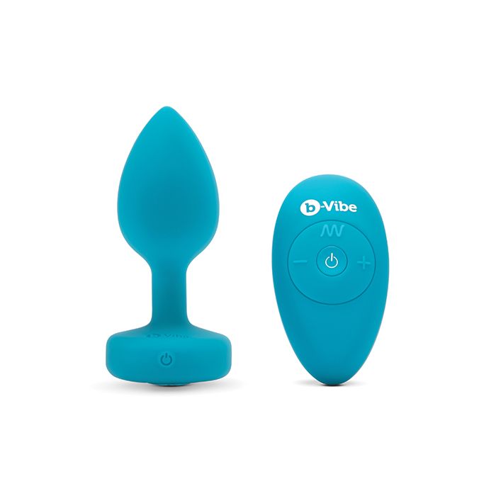 b-Vibe Silicone Vibrating Aquamarine Jewel Butt Plug S/M