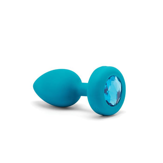 b-Vibe Silicone Vibrating Aquamarine Jewel Butt Plug S/M