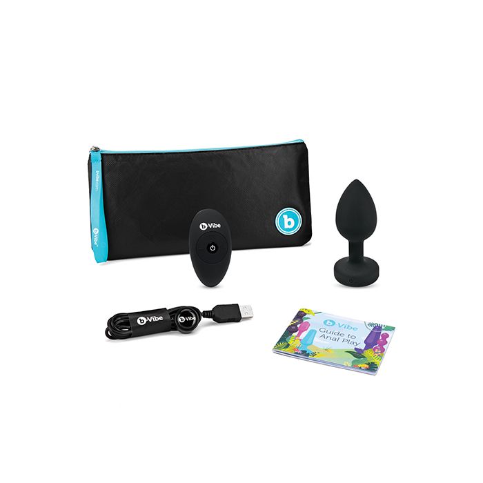 b-Vibe Silicone Vibrating Black Diamond Jewel Butt Plug - Two Sizes