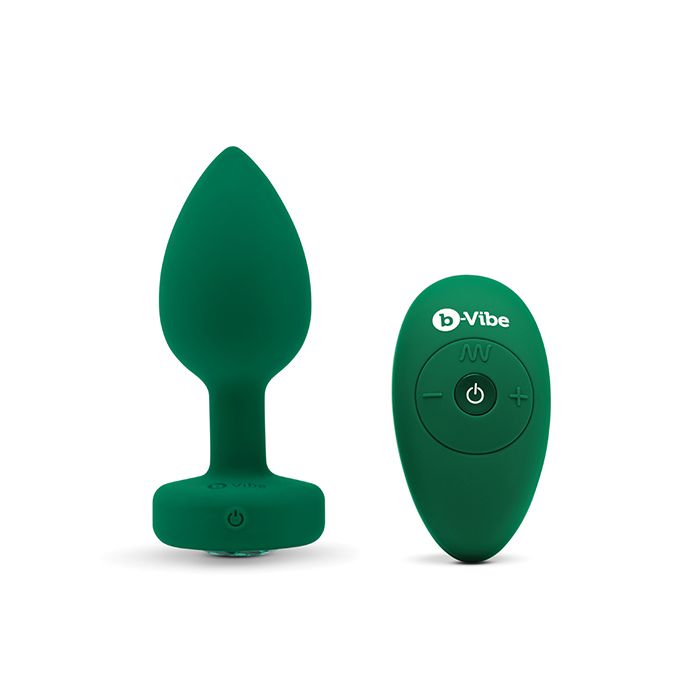 b-Vibe Silicone Vibrating Emerald Green Jewel Butt Plug M/L