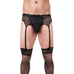 CB - X - Prowler Men's Black Lace Thong and Garter Belt with Stockings