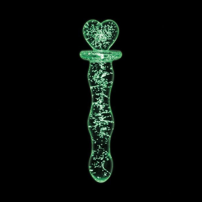 Firefly Heart-A-Glow Glass Dildo - Glow-In-The-Dark