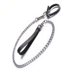 kinklab buckling black leather cock ring and metal chain leash with black leather strap handle