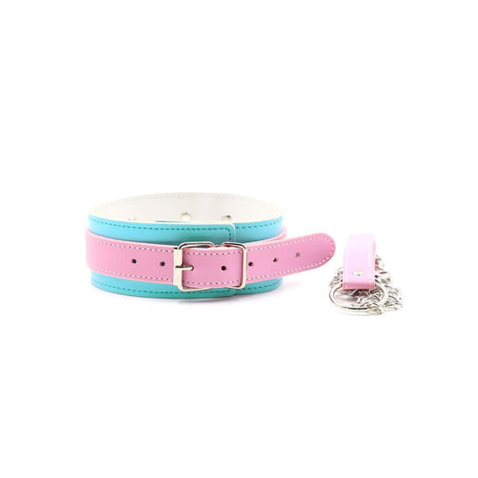 Nobu Fetish Pastel Pink and Blue Collar & Leash Set