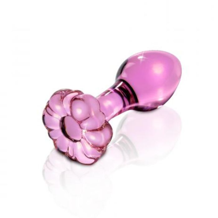 Pink Glass Flower Shaped base Butt Plug