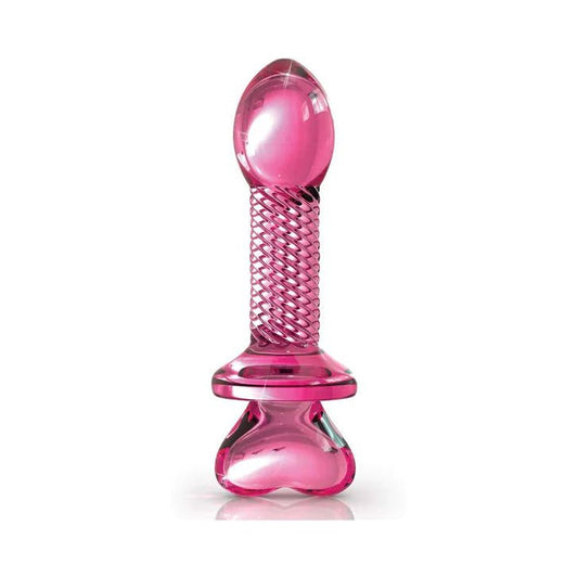 Pipedream Icicles No. 82 Pink Heart Ribbed Glass Plug and Juicer