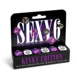 black box with purple and white writing, showing black and purple dice