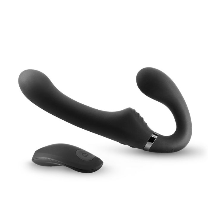 black Shishi Midnight Rider Strapless Strap-on with black single button remote