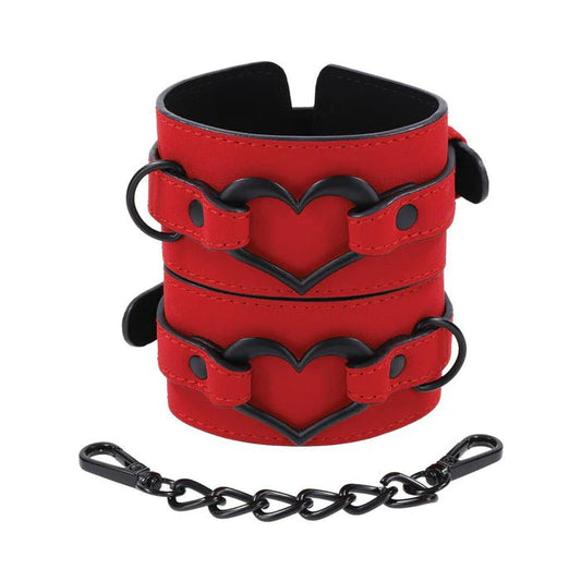 Sportsheets Amor Red Vegan Leather Handcuffs with Black Metal Heart