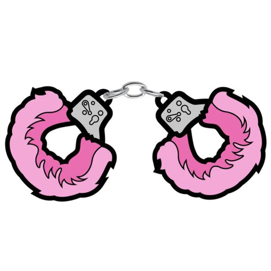 Wood Rocket Pink Fuzzy Handcuffs Enamel Pin