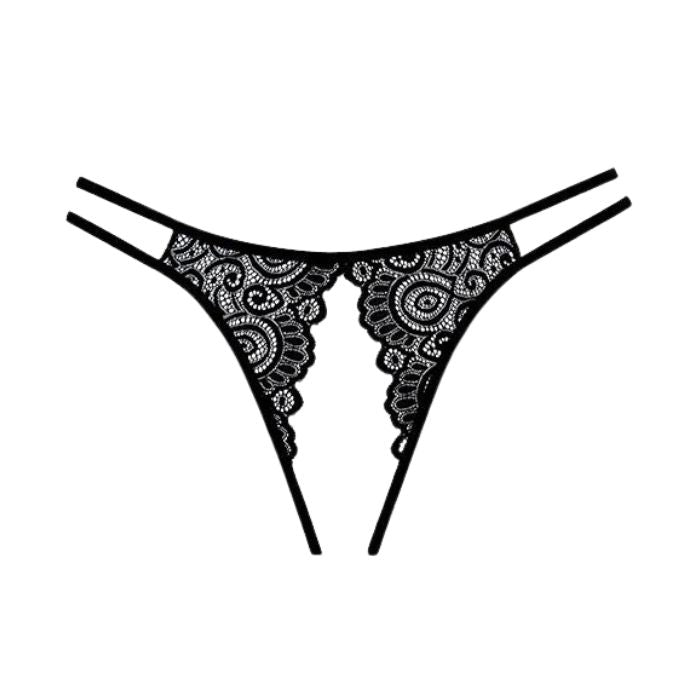 Adore Lovestruck Black Lace Crotchless Panty - O/S