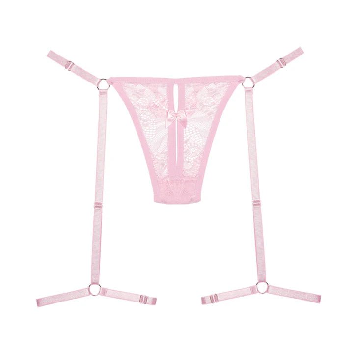 Allure Adore Say It Lace Thong with Garters - One Size Fits Most