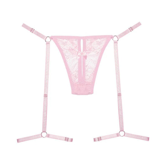 Allure Adore Say It Lace Thong with Garters - One Size Fits Most