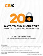 Cover of a guide titled '20+ Ways to Cum in Chastity' by CB-X on a white background.
