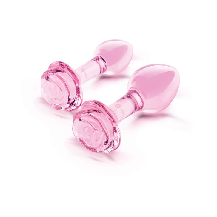 CB - X - b - Vibe Pink Roses Glass Butt Plug Training Set