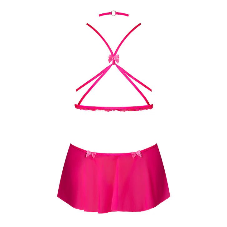 CB - X - Magic Silk Pink Kink Chest Harness with Choker and Open Crotch Skirt Panty