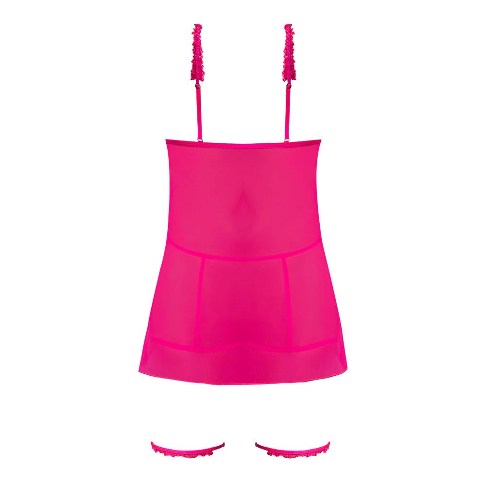 CB - X - Magic Silk Pink Kink Cupless Babydoll, Harness Panty, and Garters