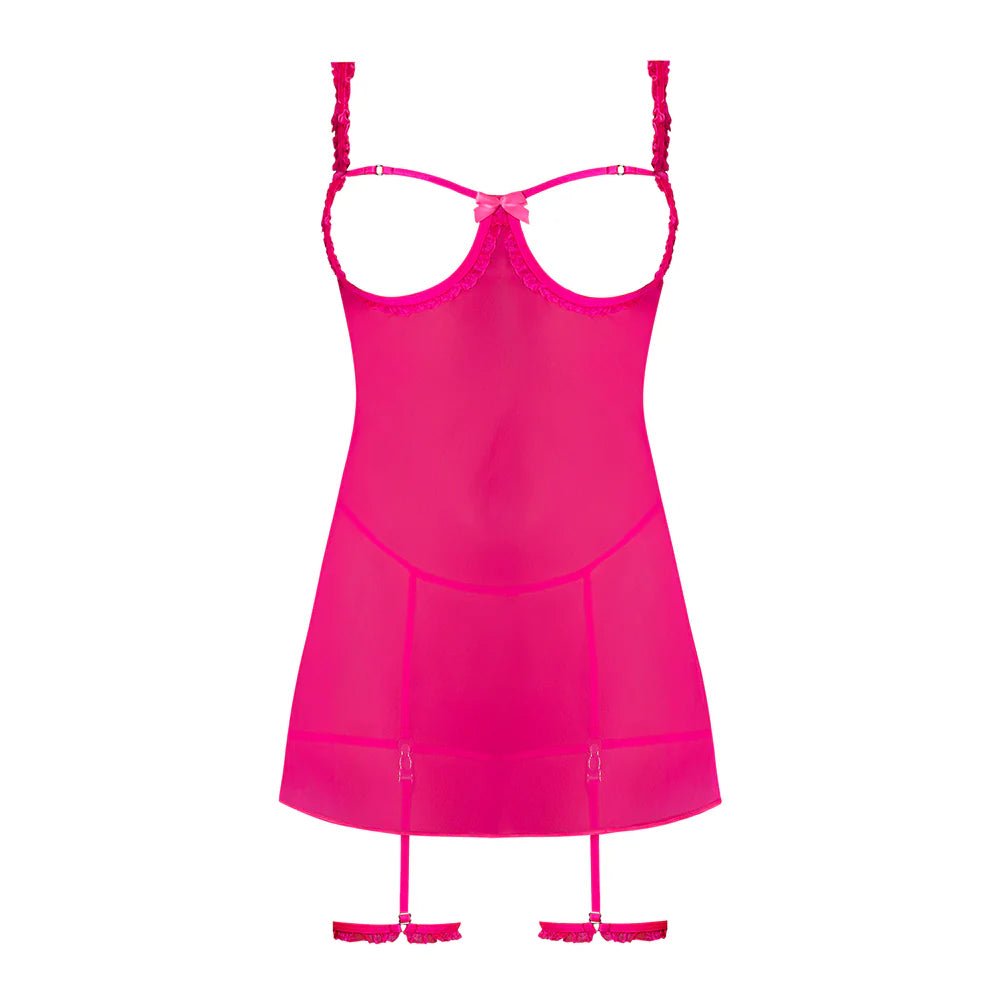 CB - X - Magic Silk Pink Kink Cupless Babydoll, Harness Panty, and Garters