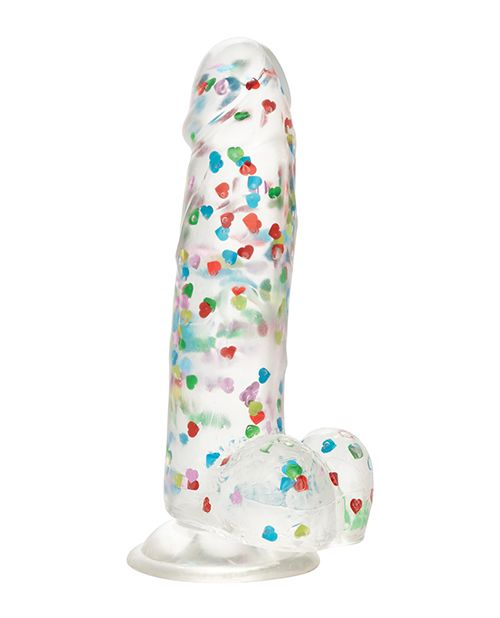 CB - X - Naughty Bits 'I Love Dick' 8" Rainbow Confetti Heart Dildo