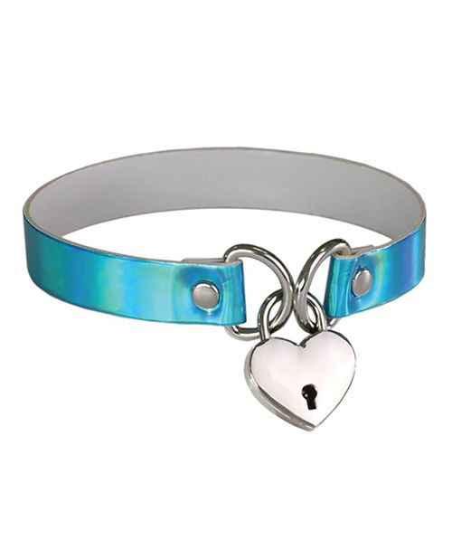 CB - X - Ple'sur PVC Collar With Heart Lock & Key - Holographic Colors