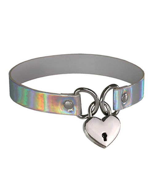 CB - X - Ple'sur PVC Collar With Heart Lock & Key - Holographic Colors