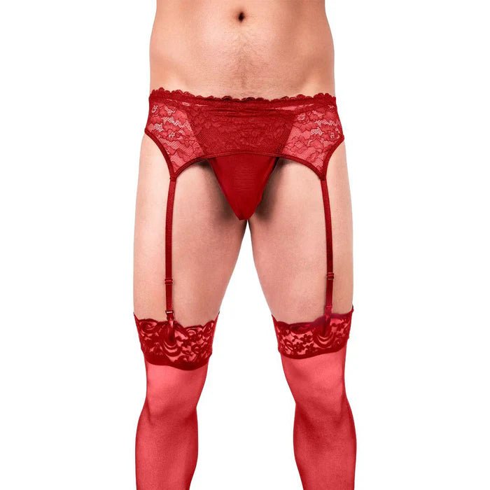 Prowler Mens Black Lace Thong, Garter Belt and Stockings CB-X Prowler Mens Black Lace Thong, Garter Belt and Stockings CB-X