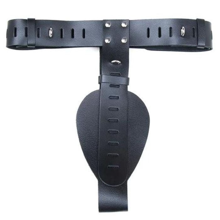 CB - X - Deluxe Black Leather Locking Chastity Belt for Women