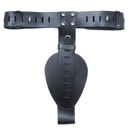 Deluxe Black Leather Locking Chastity Belt for Women