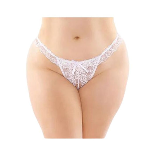 Fantasy Lingerie Flora Ruffled Lace Crotchless Pearl Thong L/XL-2XL