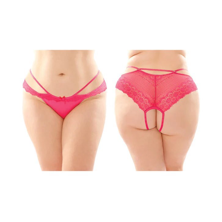 Fantasy Lingerie Posey Pink Lace Plus Size Crotchless Panty