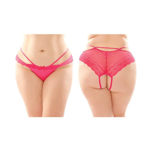 Fantasy Lingerie Posey Pink Lace Plus Size Crotchless Panty