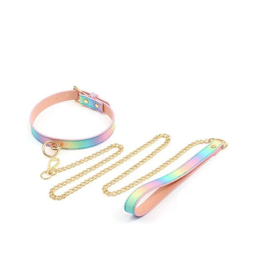 Hello Sexy! Hot Bitch Rainbow Iridescent BDSM Collar and Leash