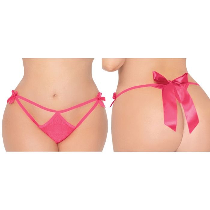 Hot Pink Lace Plus Size Open Crotch G-string Thong