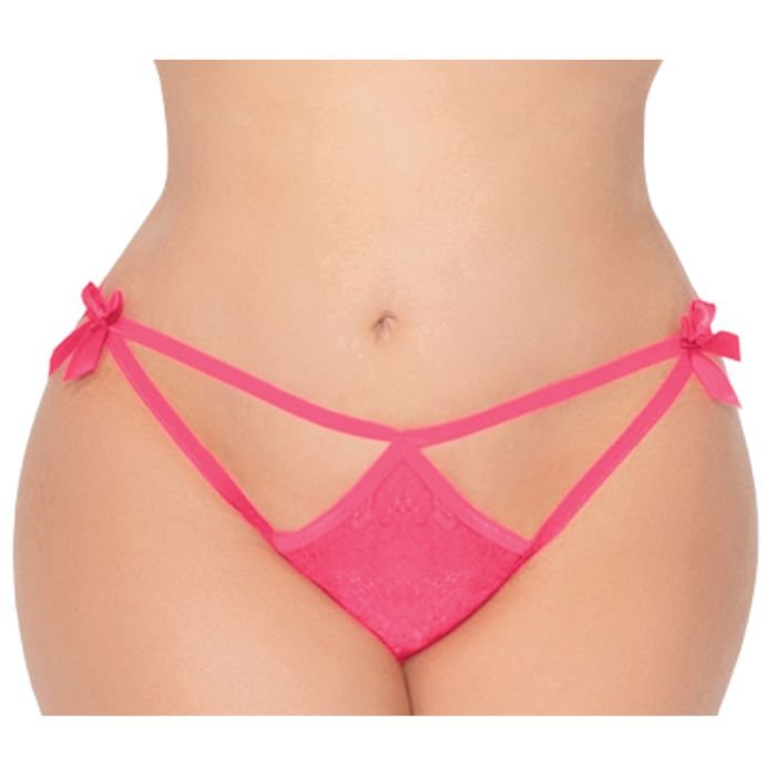 Hot Pink Lace Plus Size Open Crotch G-string Thong