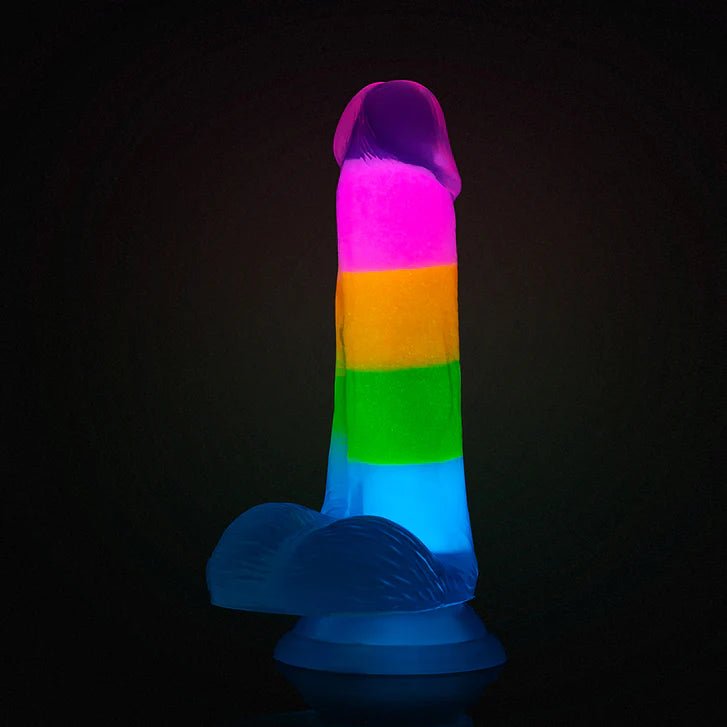 Neo Elite Glow-in-the-Dark 6.5" Rainbow Rave Silicone Dildo