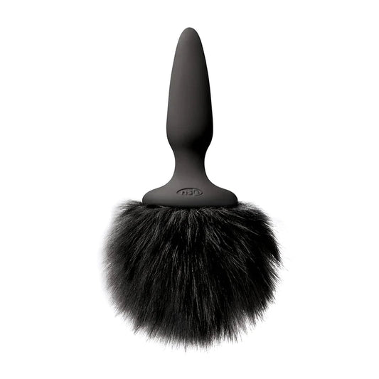 NS Novelties Bunny Tails Mini Fur Silicone Butt Plug - Black