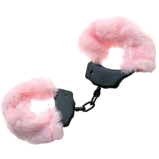 Sex Kitten Soft Pink Faux Fur and Black Metal Double-Locking Handcuffs