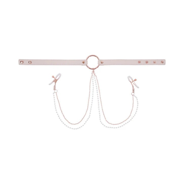 CB - X - Sex & Mischief Peaches 'n CreaMe BDSM Collar with Rose Gold Nipple Clamps