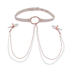 CB - X - Sex & Mischief Peaches 'n CreaMe BDSM Collar with Rose Gold Nipple Clamps