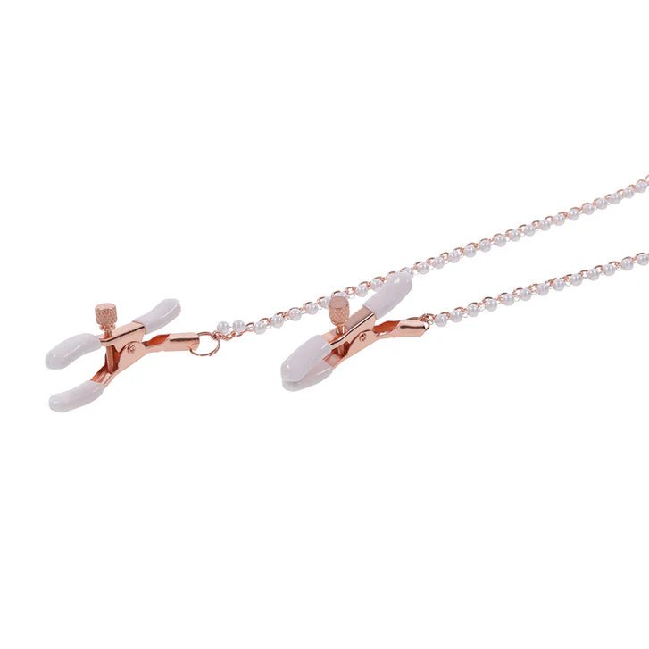 CB - X - Sex & Mischief Peaches 'n CreaMe BDSM Collar with Rose Gold Nipple Clamps