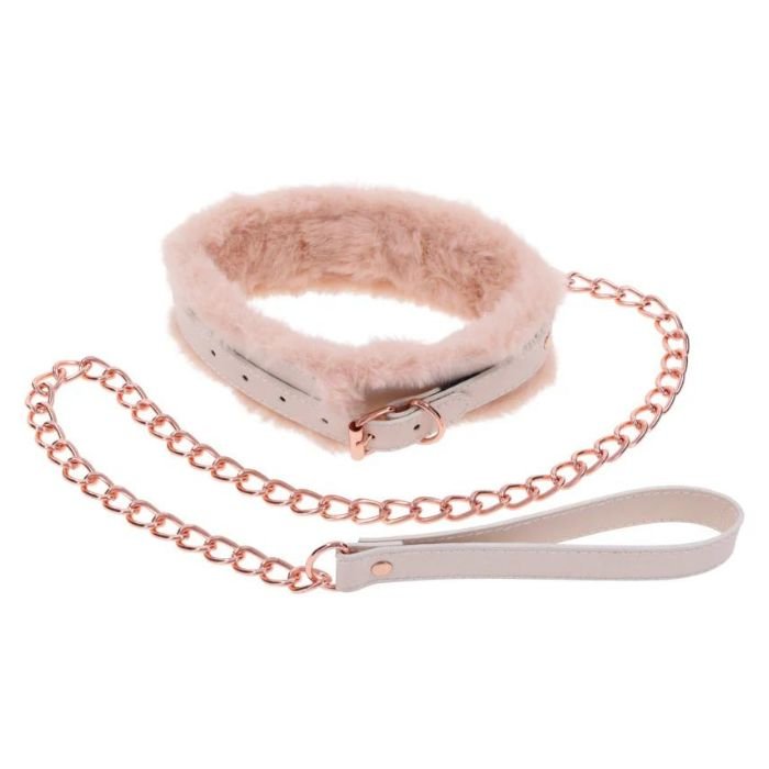 Sex & Mischief Peaches 'n CreaMe Faux Fur-Lined BDSM Collar & Rose Gold Leash