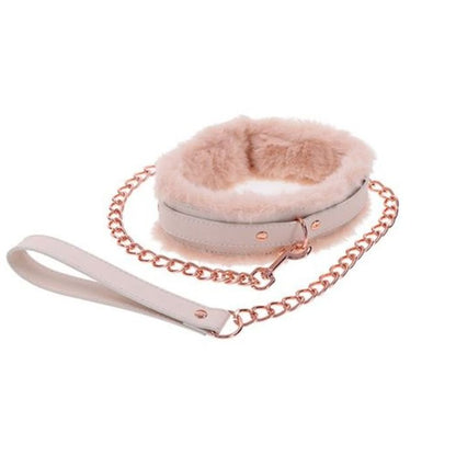 Sex & Mischief Peaches 'n CreaMe Faux Fur-Lined BDSM Collar & Rose Gold Leash