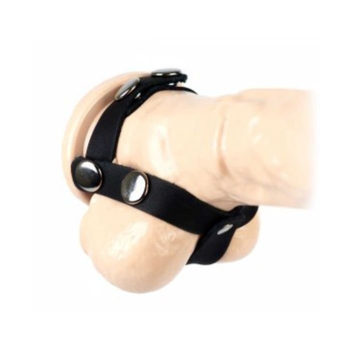 Spartacus T-Style Adjustable Black Leather Cock and Ball Splitter