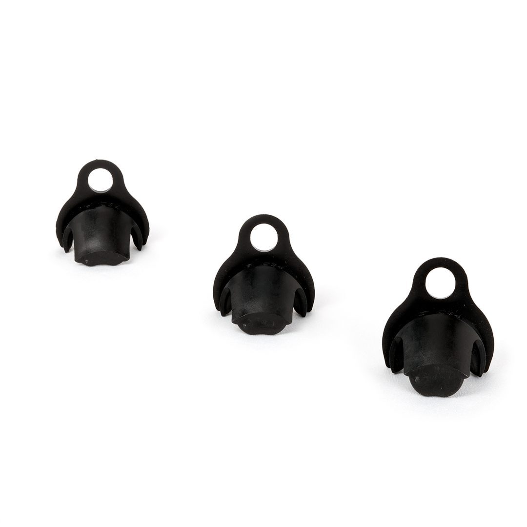front facing view of black Anti-Pullout Chastity Accessory set of 3 with 3 sizes.