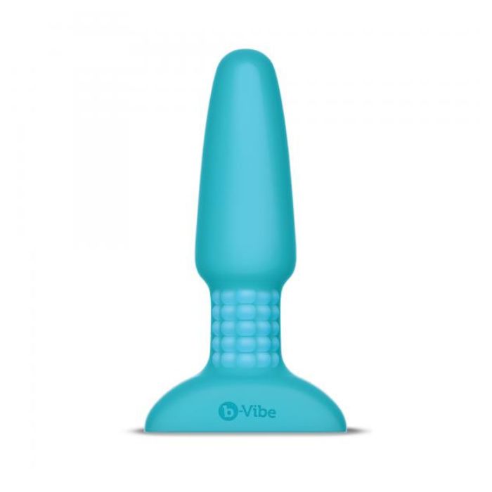 straight shot teal b-vibe butt plug with rimming beads around the neck between the plug and the base