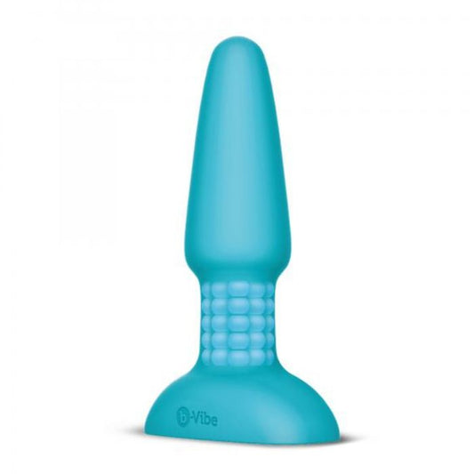 teal b-vibe butt plug with rimming beads around the neck between the plug and the base