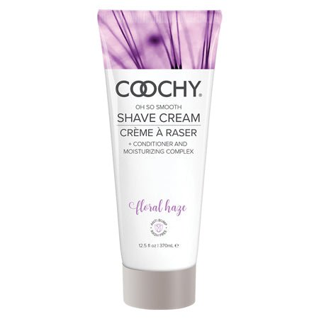 Coochy Shave Cream Floral Haze 12.5 oz squeeze bottle with black text and purple accents