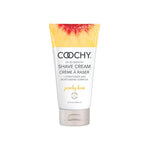 3.4 oz squeeze bottle Coochy Shave Cream Peachy Keen with sliced peach image and black text