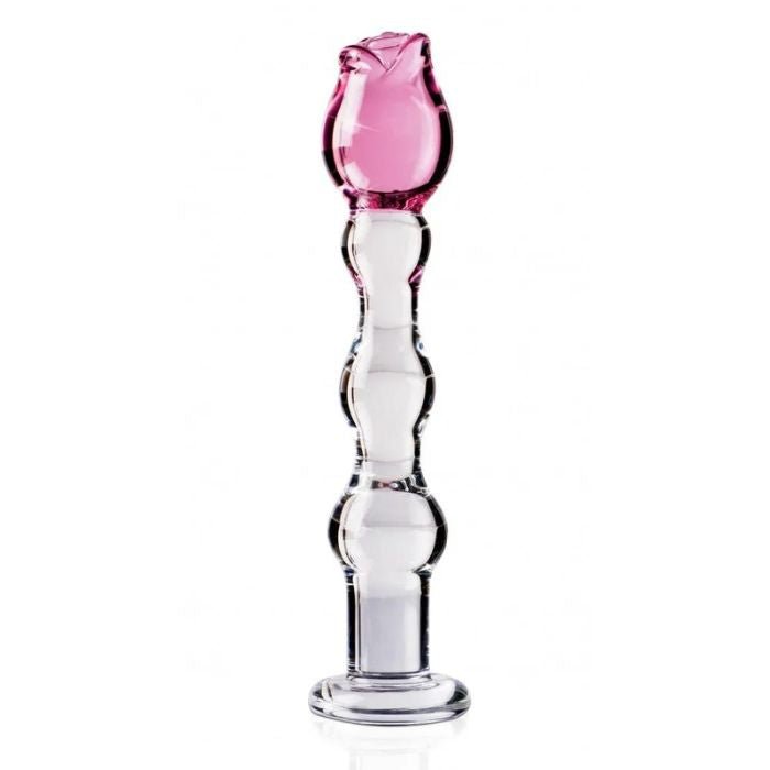 CB - X - Icicles No. 12 Beaded Glass 7.75" Rose Dildo