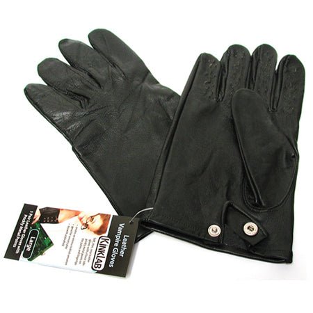 tag attached kinklab black leather vampire gloves